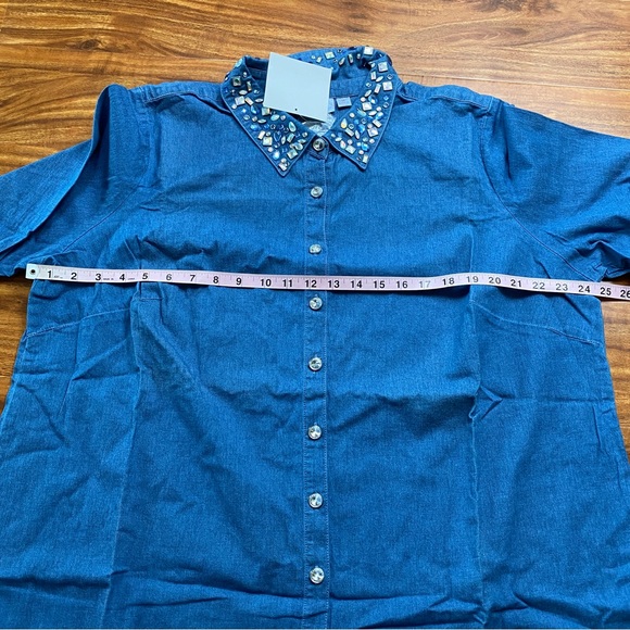 New Vintage Quaker Factory Jeanne Bice Chambray Jewel Button Down Shirt Size 1X - Picture 14 of 16